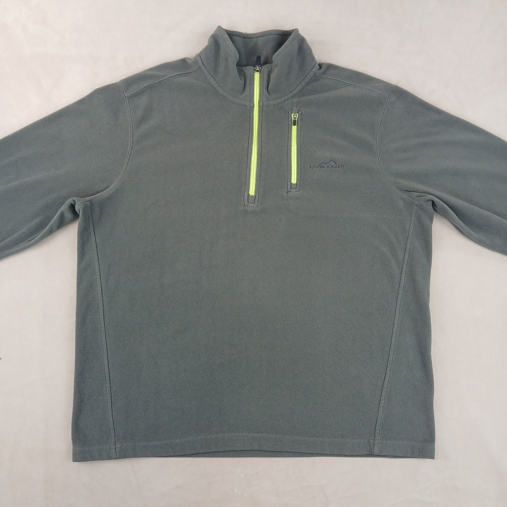 Eddie Bauer Large Mens Sweater Pullover 1/4 Zip Fleece Gray 24x27‎